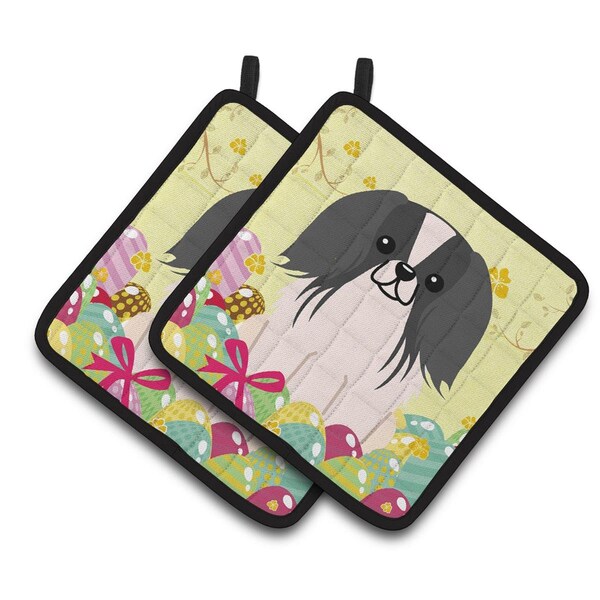 Carolines Treasures Easter Eggs Pekingnese Black & White Pair of Pot Holders - BB6105PTHD