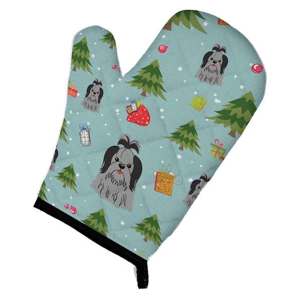 Carolines Treasures Christmas Shih Tzu Black and Silver Oven Mitt - BB4749OVMT