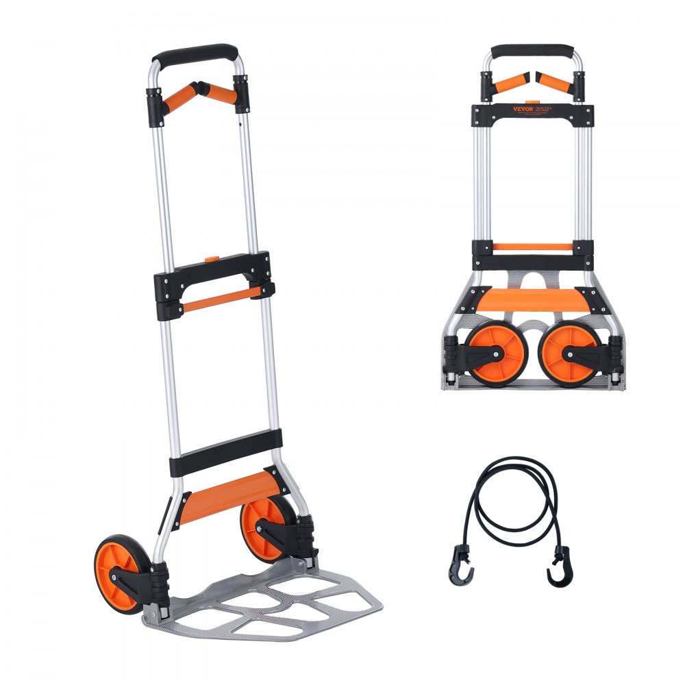 VEVOR Folding Hand Truck, 309 lbs Load Capacity, Aluminum Portable Cart, Convertible Hand Truck and Dolly with Telescoping Handle and PP+TPR Wheels, Ultra Lightweight Super Strong for Moving Warehouse - KZDSTHC500B01UEHNV0