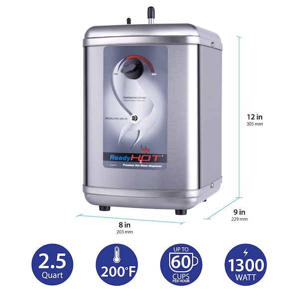 Ready Hot Instant Hot Water Dispenser with Brushed Nickel Hot Water Faucet with Safety Lock - 41-RH-200-F570-BN