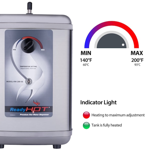 Ready Hot Instant Hot Water Dispenser with Brushed Nickel Hot Water Faucet with Safety Lock - 41-RH-200-F570-BN