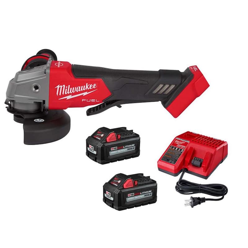 Amoladora inalámbrica Milwaukee M18 FUEL de 18V de ion de litio sin escobillas de 4-1/2 in./5 in. con interruptor de paleta y dos baterías de 6.0 Ah y cargador - 2880-20-48-59-1862S.