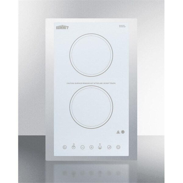Summit Appliance 15 in. 115v 2-Burner Cooktop with Digital Controls - Stainless Steel Collar, Ceramic Glass - White - CR2B15T2WTK15