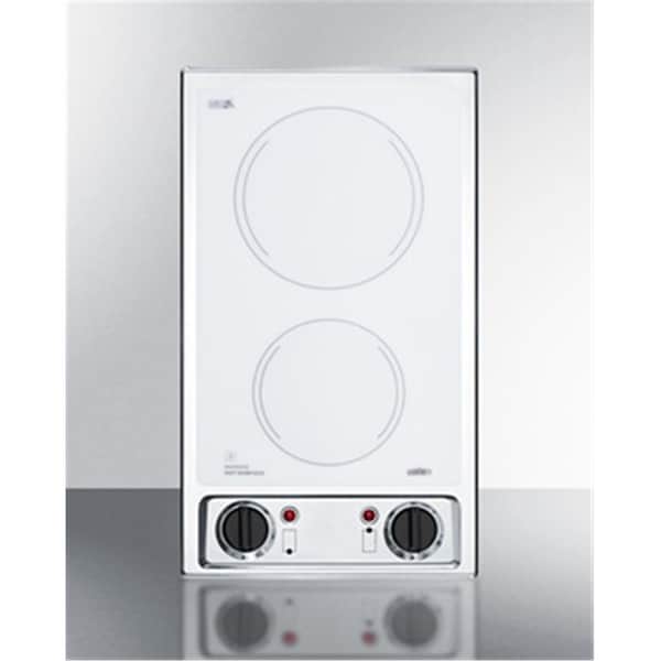 Summit 115V 2 Burner Radiant Cooktop In Smooth White Glass & Stainless Steel Trim - CR2B120WH