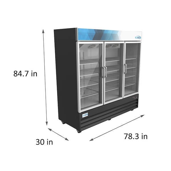 Koolmore 78 1/4" Commercial Glass 3 Door Display Refrigerator Merchandiser - Upright Beverage Cooler - MDR-3GD