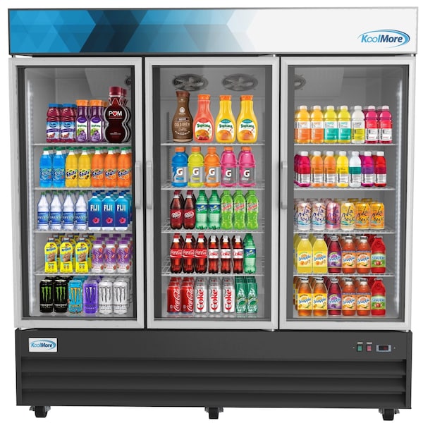 Koolmore 78 1/4" Commercial Glass 3 Door Display Refrigerator Merchandiser - Upright Beverage Cooler - MDR-3GD