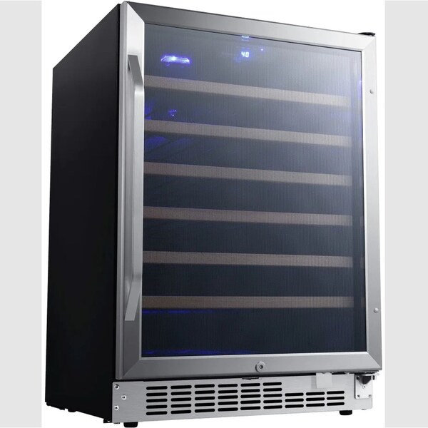Edgestar 24 Inch Wide 53 Bottle BuiltIn Single Zone Wine Cooler with Reversible Door and LED Lighting - CWR532SZ