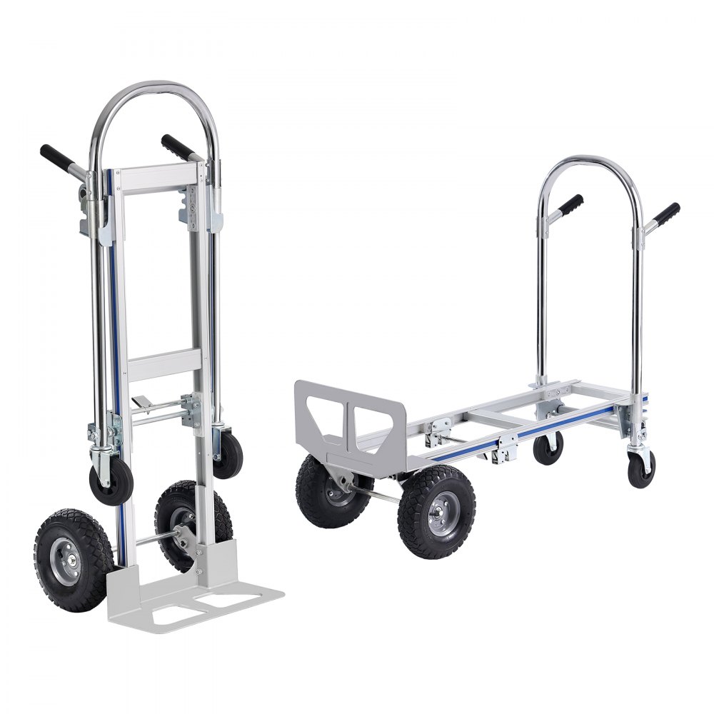 VEVOR Aluminum Hand Truck, 2 in 1, 800 lbs Load Capacity, Heavy Duty Industrial Convertible Folding Hand Truck and Dolly, Utility Cart Converts from Hand Truck to Platform Cart with Rubber Wheels - DGNSTHC800BEQ4JJTV0