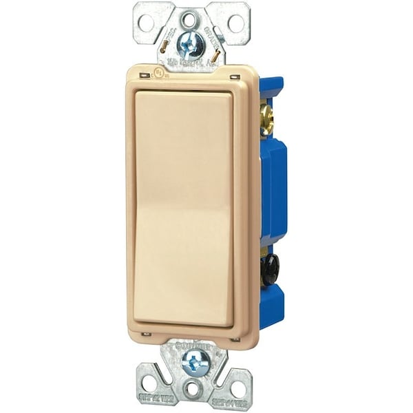 Dispositivo de interruptor basculante Eaton 7500, 15 A, 120/277 V, de 4 vías, con terminal de cable de plomo, color marfil - 7504V-BOX.