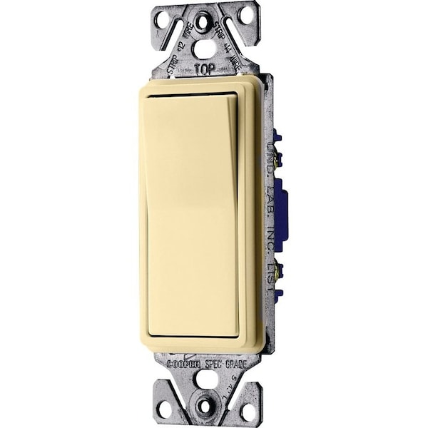 Dispositivo de interruptor basculante Eaton Wiring Devices 7500, 15 A, 120/277 V, 3 vías, Terminal de cable de plomo, marfil - C7503V-SP.