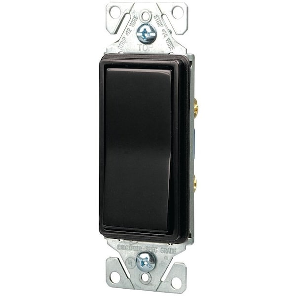 Interruptor basculante Eaton Wiring Devices 7500, 15 A, 120/277 V, SPST, Terminal de cable de plomo, negro - 7501BK-BOX