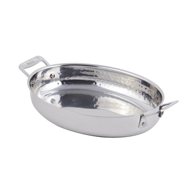 Bon Chef Cucina Oval Au Gratin, Hammered Finish, Ind Btm, 12" X 9 1/8" X 2 1/4", 2 1/2" Qt - 60002HF