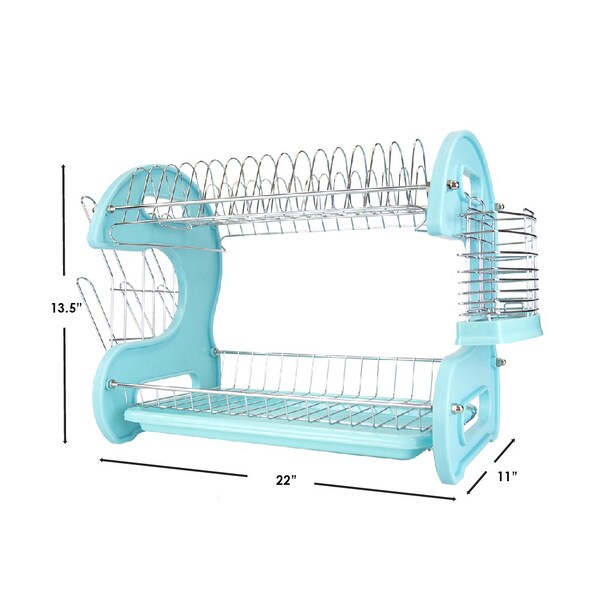 Home Basics Home Basics 2 Tier Plastic Dish Drainer, Turquoise - ZOR96077