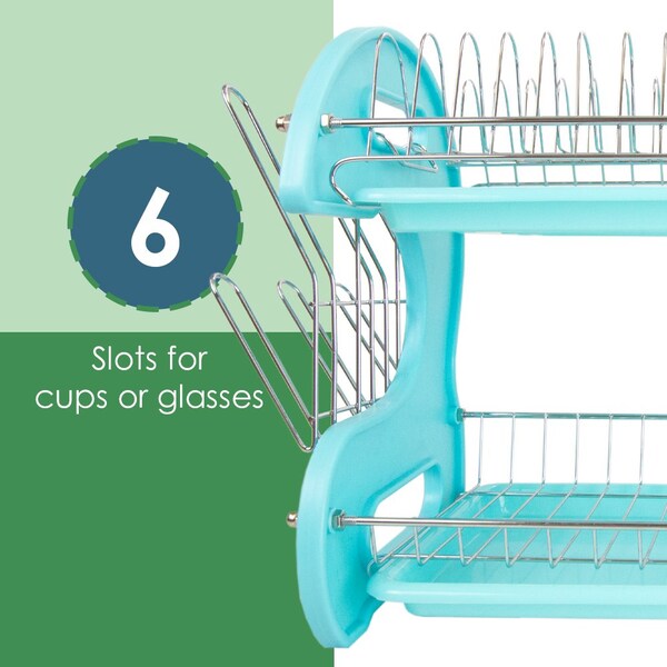 Home Basics Home Basics 2 Tier Plastic Dish Drainer, Turquoise - ZOR96077