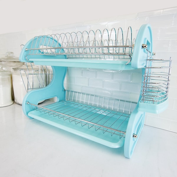 Home Basics Home Basics 2 Tier Plastic Dish Drainer, Turquoise - ZOR96077