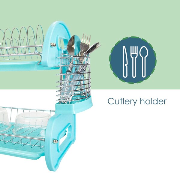 Home Basics Home Basics 2 Tier Plastic Dish Drainer, Turquoise - ZOR96077