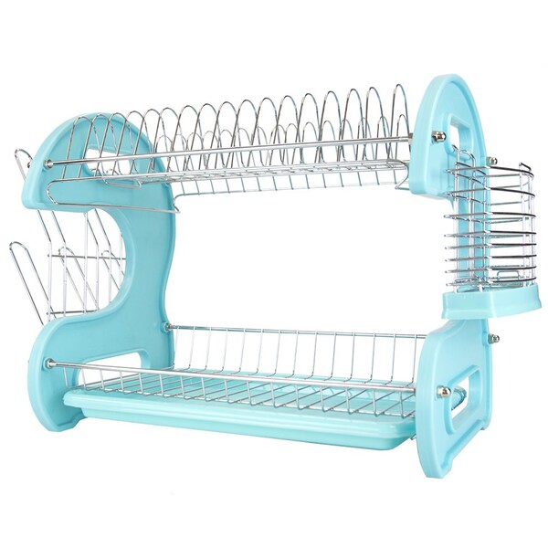 Home Basics Home Basics 2 Tier Plastic Dish Drainer, Turquoise - ZOR96077