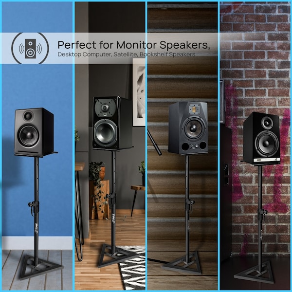 Pyle Height Adjustable Monitor Speaker Stands, Heavy-Duty, Telescoping - PSTND35.5