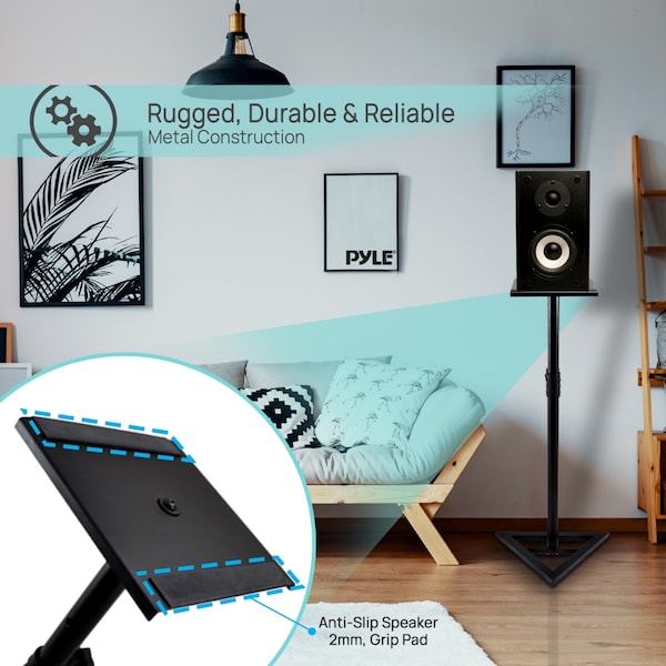 Pyle Height Adjustable Monitor Speaker Stands, Heavy-Duty, Telescoping - PSTND35.5