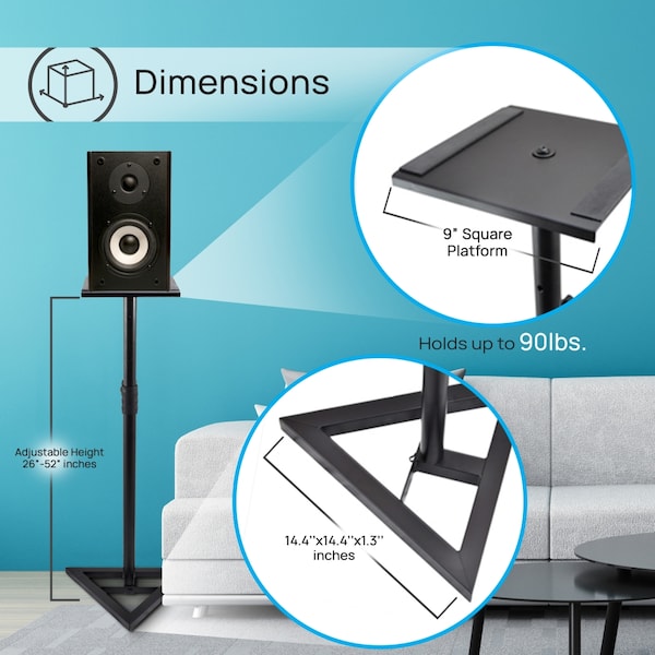 Pyle Height Adjustable Monitor Speaker Stands, Heavy-Duty, Telescoping - PSTND35.5