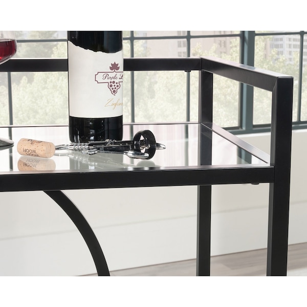 Sauder Int Lux Bar Cart Black/glass 3a , Two, safety-tempered glass shelves for added elegance - 433830
