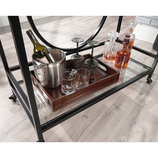 Sauder Int Lux Bar Cart Black/glass 3a , Two, safety-tempered glass shelves for added elegance - 433830