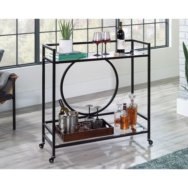 Sauder Int Lux Bar Cart Black/glass 3a , Two, safety-tempered glass shelves for added elegance - 433830