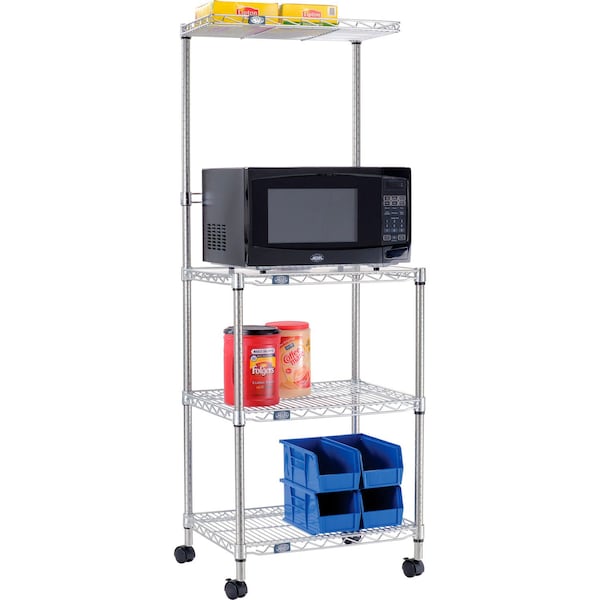 Nexel Poly-Z-Brite 4 Tier, Single Station Wire Microwave Cart, 24inL x 18inW x 65inH - 806450