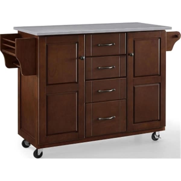 Templeton 35.25 x 51.5 x 18 in. Eleanor Stainless Steel Top Kitchen Cart - Mahogany - TE3036175