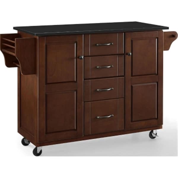 Templeton 35.25 x 51.5 x 18 in. Eleanor Black Granite Top Kitchen Cart - Mahogany - TE3043521