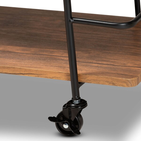 Baxton Studio Bernard Black Metal and Walnut Finishe Wood 3-Tier Mobile Wine Cart - 172-10304