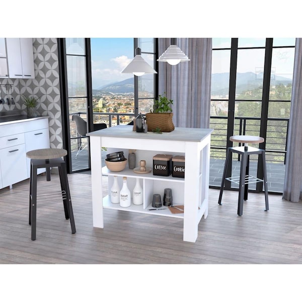 Gfancy Fixtures Marble & White Kitchen Island with Three Storage Shelves - GF3684227