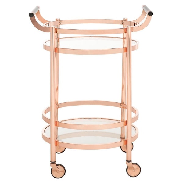 Safavieh 23.8 x 19.9 x 34 in. Sienna 2-Tier Round Bar Cart with Rose Gold Body & Glass - BCT8001D