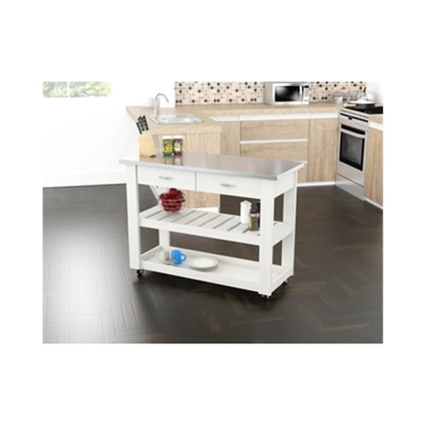 Procomfort Kitchen Cart Washed Oak with Stainless Steet Top - 43.9 x 18.6 x 31.5 in. - PR2991021