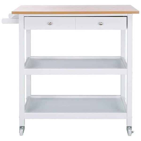 Safavieh Cohyn 2 Drawer 3 Shelf Kitchen Cart, Natural & White - KCH1401B