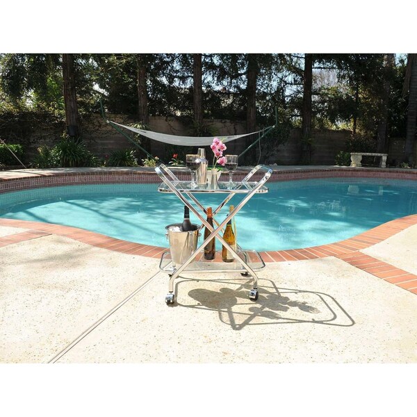 Homeroots Chrome X-Shape Bar Cart 16.5 x 26.25 x 30.5 in. - 364168