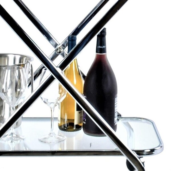 Homeroots Chrome X-Shape Bar Cart 16.5 x 26.25 x 30.5 in. - 364168