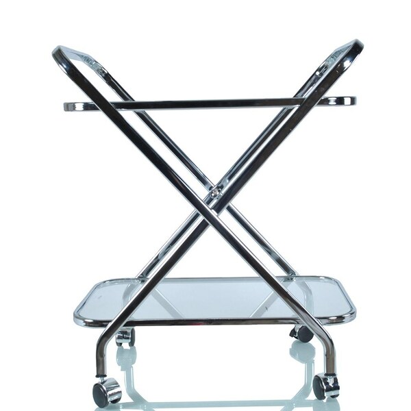 Homeroots Chrome X-Shape Bar Cart 16.5 x 26.25 x 30.5 in. - 364168