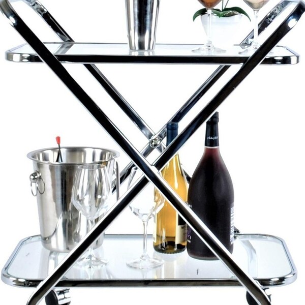 Homeroots Chrome X-Shape Bar Cart 16.5 x 26.25 x 30.5 in. - 364168