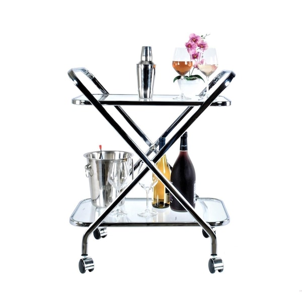 Homeroots Chrome X-Shape Bar Cart 16.5 x 26.25 x 30.5 in. - 364168