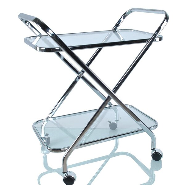 Homeroots Chrome X-Shape Bar Cart 16.5 x 26.25 x 30.5 in. - 364168