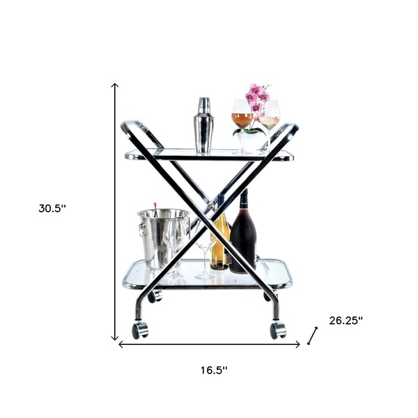 Homeroots Chrome X-Shape Bar Cart 16.5 x 26.25 x 30.5 in. - 364168