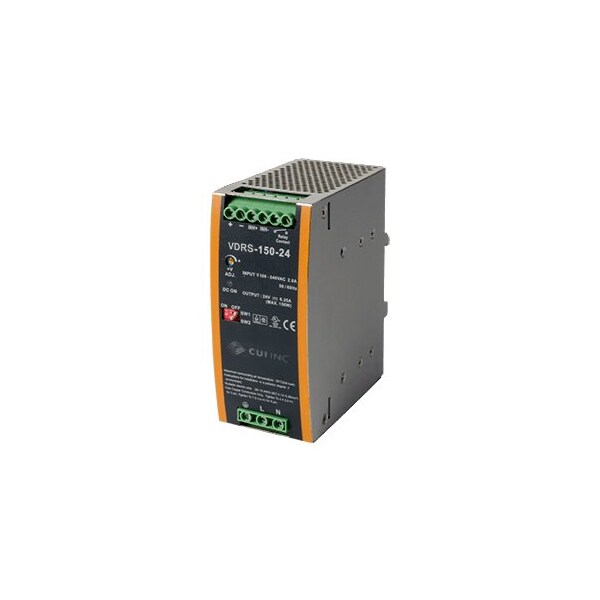 Cui Inc AC to DC Power Supply, 88 to 264V AC, 48V DC, 150W, 3.2A, DIN Rail - VDRS-150-48