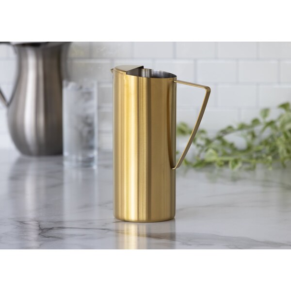 Service Ideas Slim Water Pitcher, 1.9L, Stainless Steel, Ice Guard, Vintage Gold - X7025BSVG