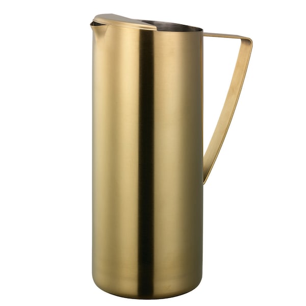 Service Ideas Slim Water Pitcher, 1.9L, Stainless Steel, Ice Guard, Vintage Gold - X7025BSVG