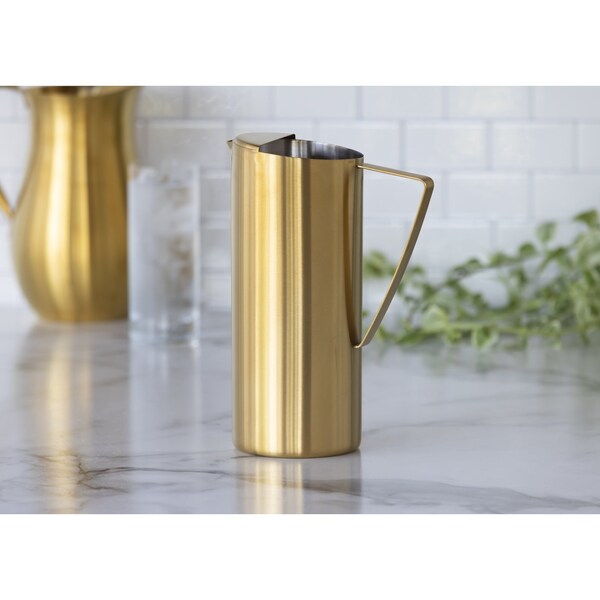 Service Ideas Slim Water Pitcher, 1.9L, Stainless Steel, Ice Guard, Vintage Gold - X7025BSVG