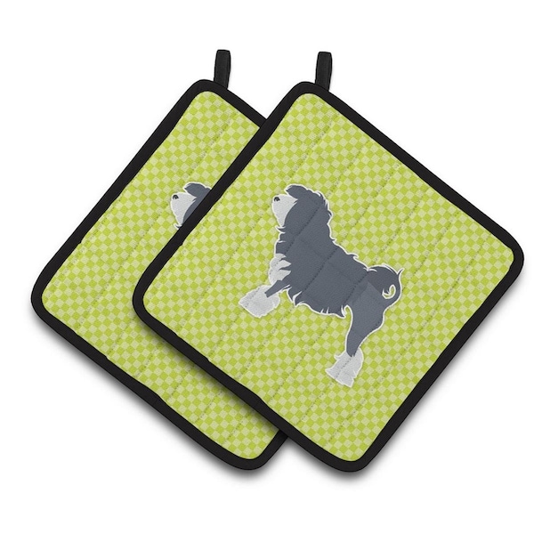 Carolines Treasures Lowchen Checkerboard Green Pair of Pot Holders - BB3835PTHD