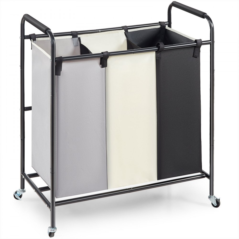 VEVOR 3-Section Laundry Basket, Heavy Duty Laundry Hamper Storage Organizer, Laundry Sorter Cart with Heavy Duty Lockable Wheels for Dirty Clothes in Laundry Room Bedroom - XYLFJSSSYTB75CJ6HV0