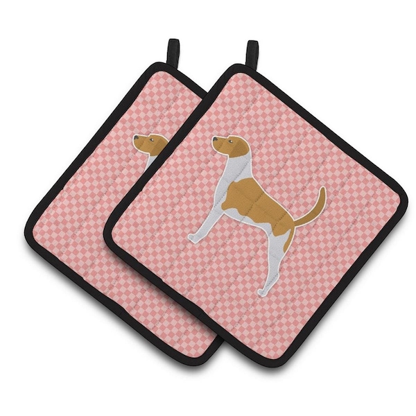 Carolines Treasures American Foxhound Checkerboard Pink Pair of Pot Holders - BB3598PTHD