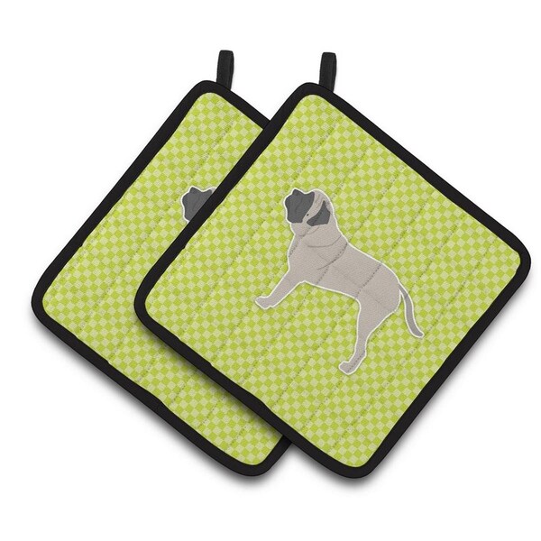 Carolines Treasures English Mastiff Checkerboard Green Pair of Pot Holders - BB3856PTHD
